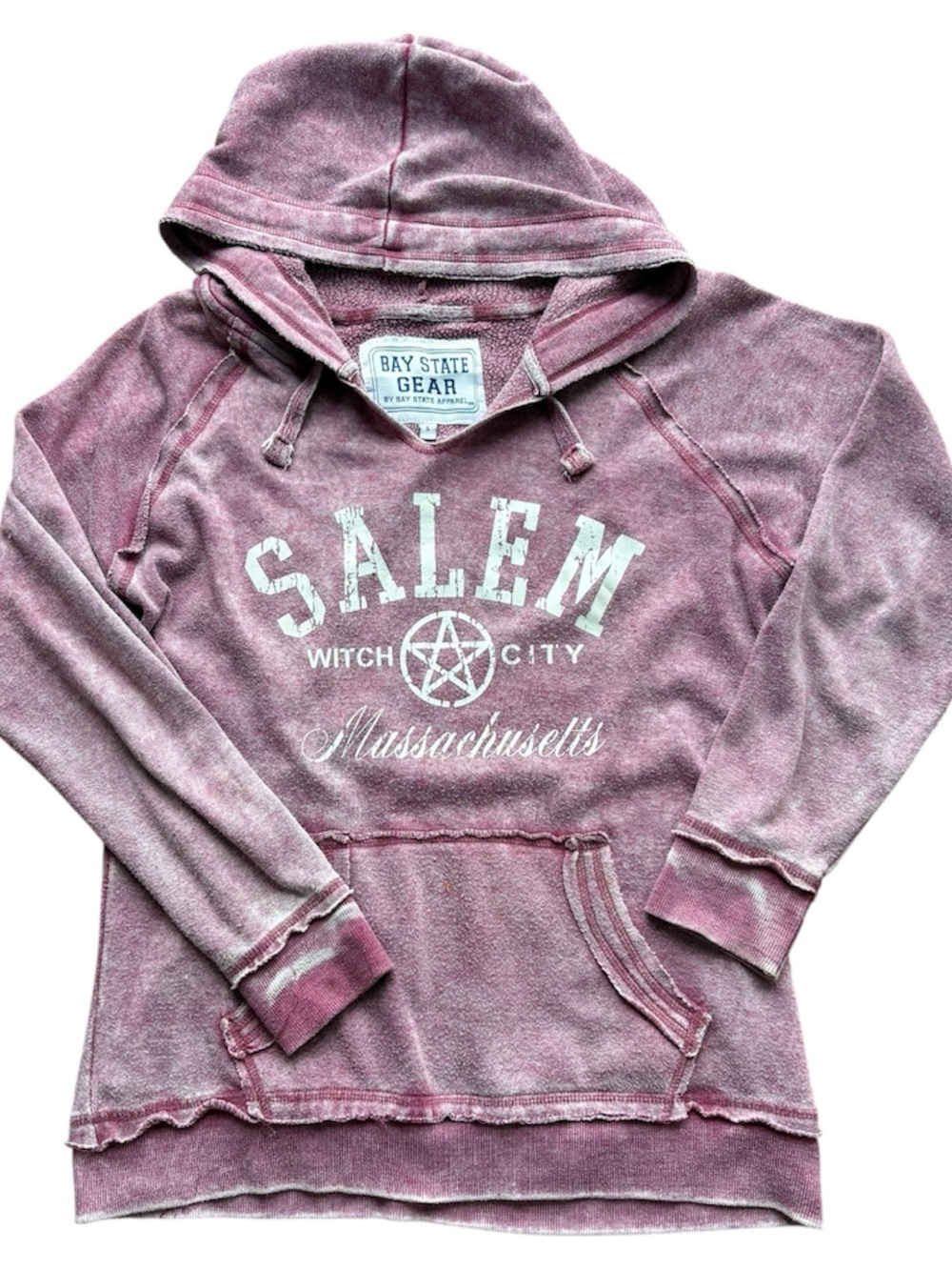 Bay State Gear Salem MA Hooded Pullover Sweatshirt Vintage Wash Dusty Pink Sm
